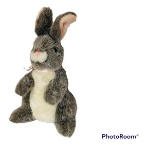 Vintage Commonwealth plush 1988 gray & white bunny rabbit puppet stuffed animal